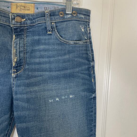 Anthropologie Holding Horses Straight Leg Jeans Distressed Stitch Details 28 - Picture 3 of 6